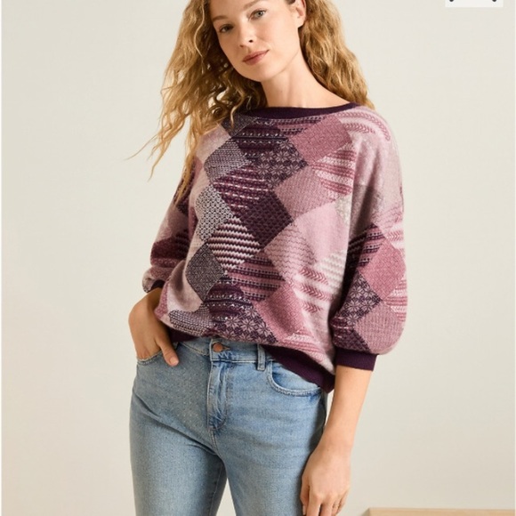 Garnet Hill Sweaters - Garnet Hill Cashmere Liv Patchwork Popover Sweater Jumper L Elevated Basic Fall